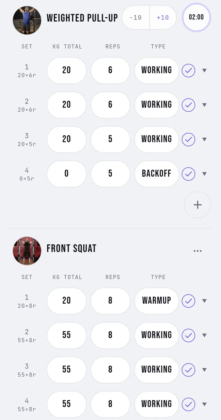 Aderap logging a set in Lift Mode